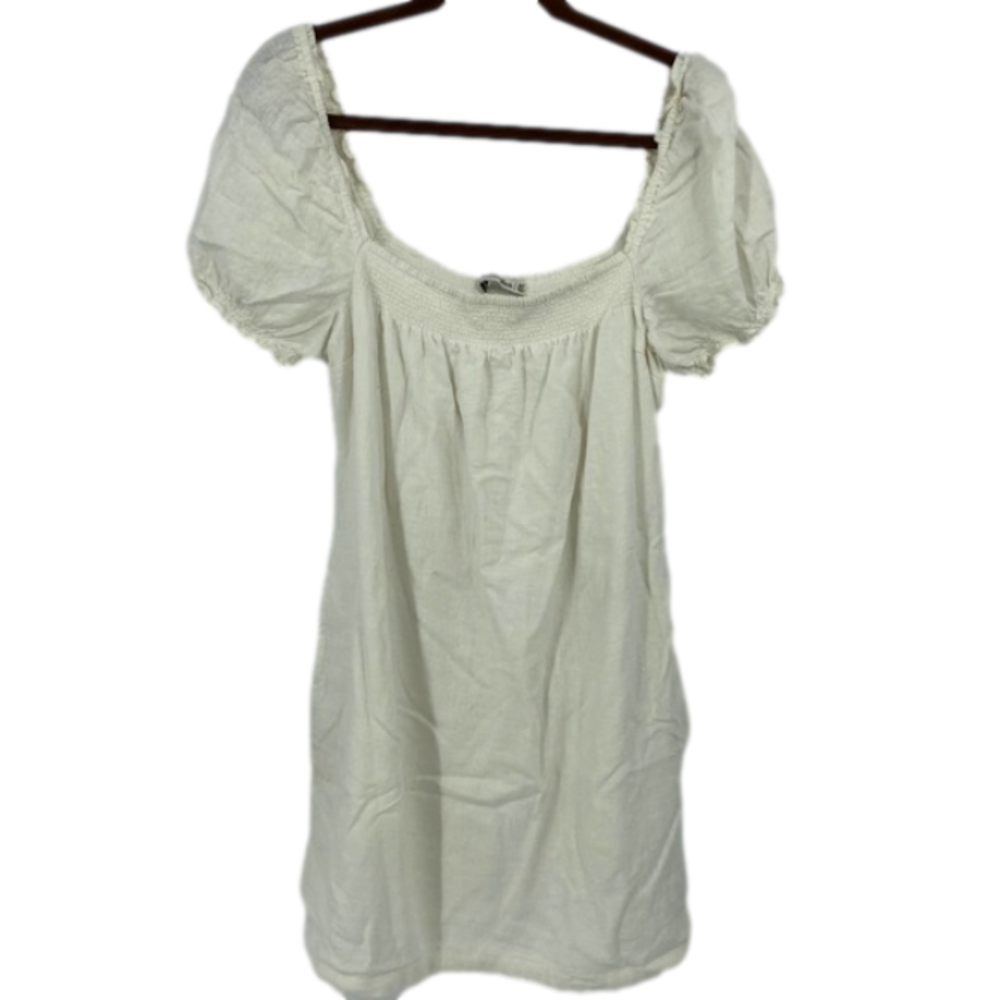 Abercrombie & Fitch Women's Off-Shoulder Mini Dress Size M Linen Viscose White
